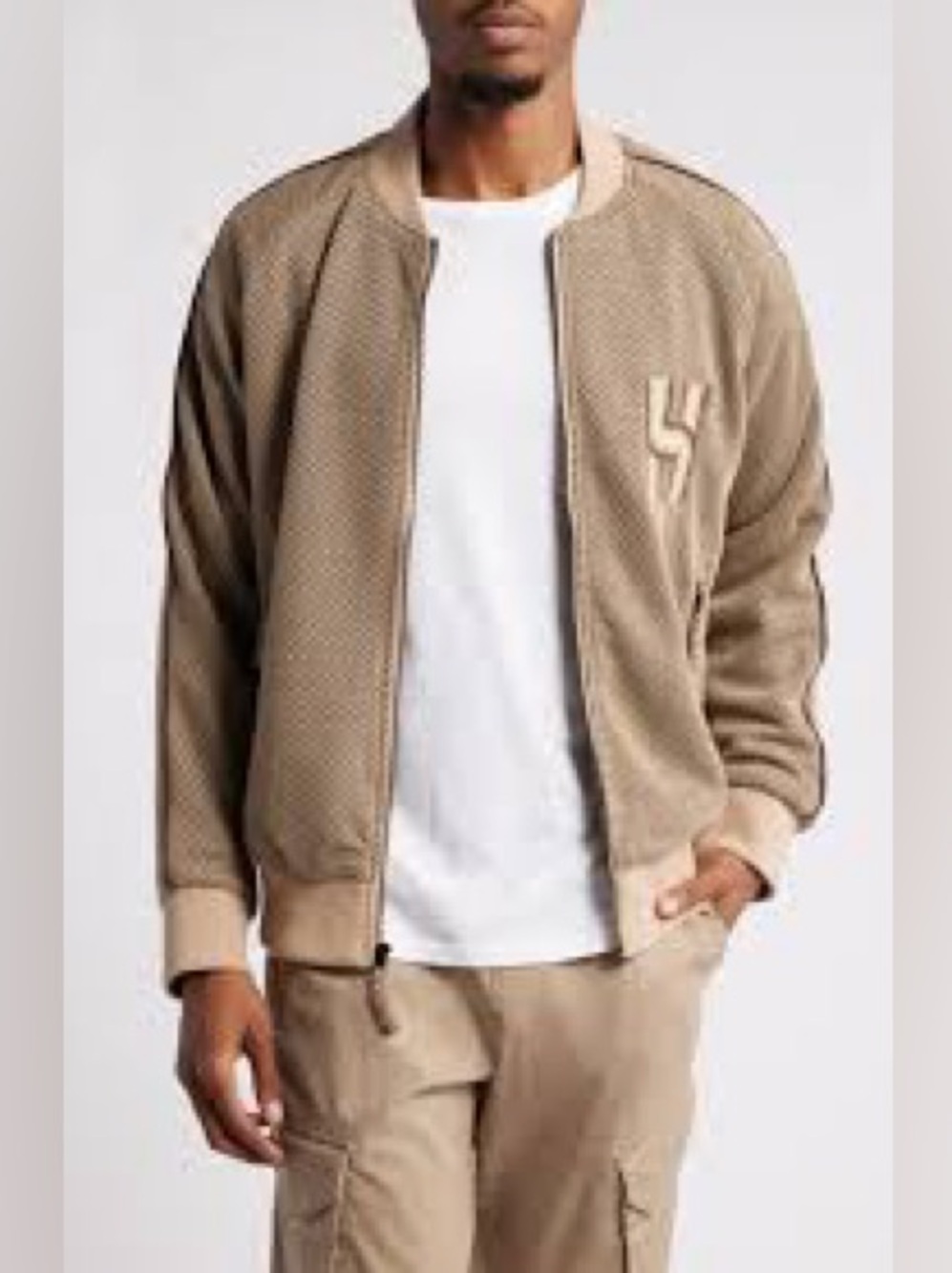 NEW Honor the Gift Knit Track Jacket Brown Tan Full Zip Medium NWOT